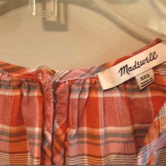Madewell Orange Pink plaid Loose Relaxed fit Box Top Blouse Women’s XS x small - Picture 5 of 6